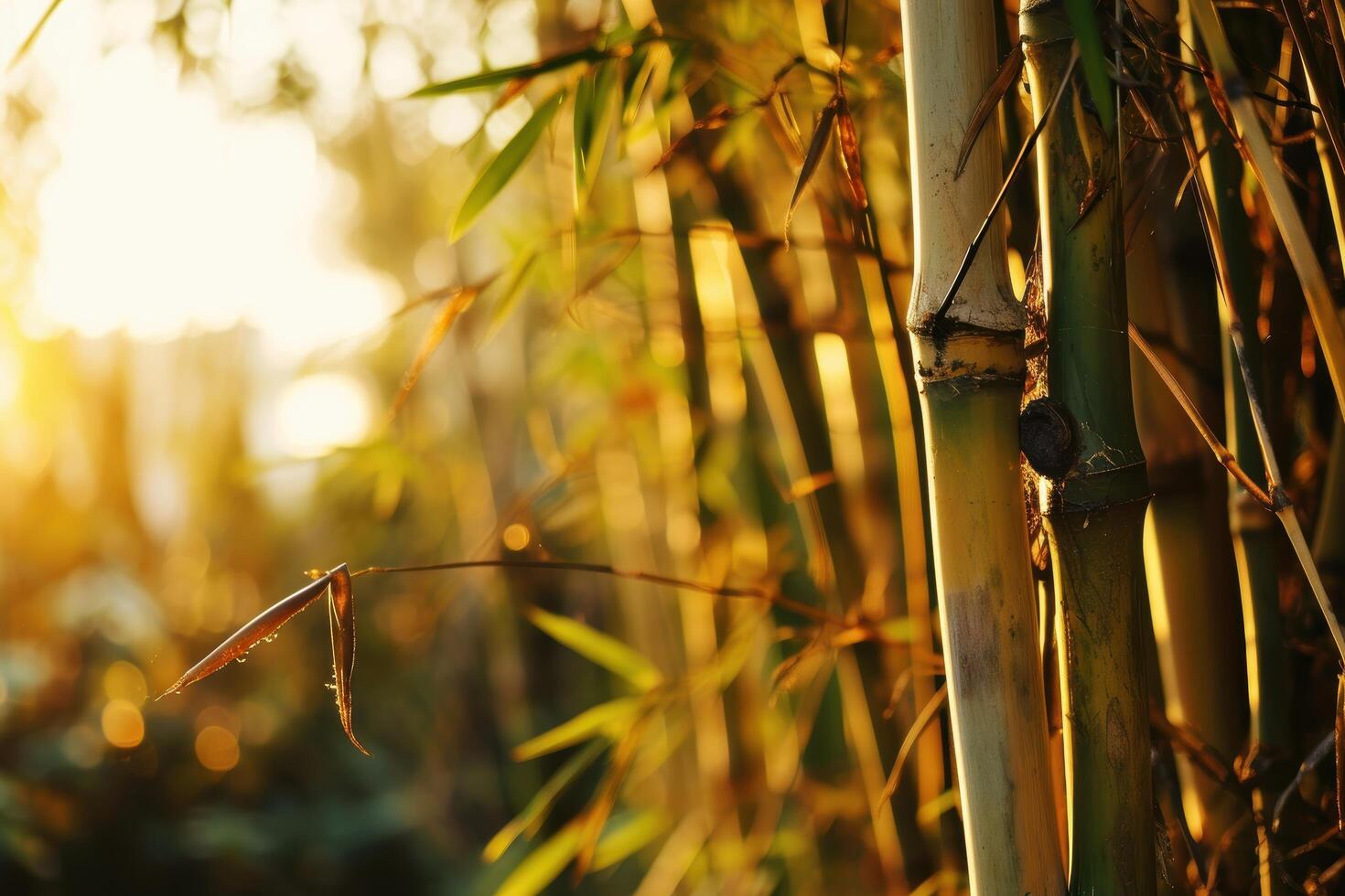 Autumn leaves and bamboo in soft light photo