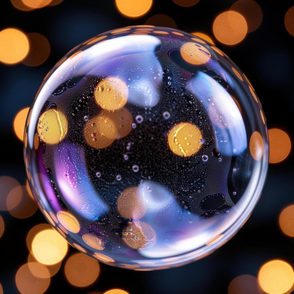 Colorful abstract glass sphere with bubbles photo