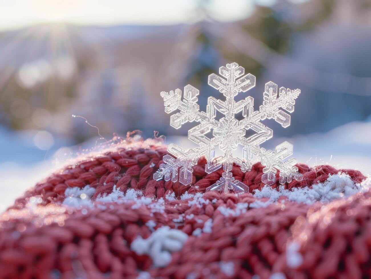 Intricate snowflake on a bed of red berries photo