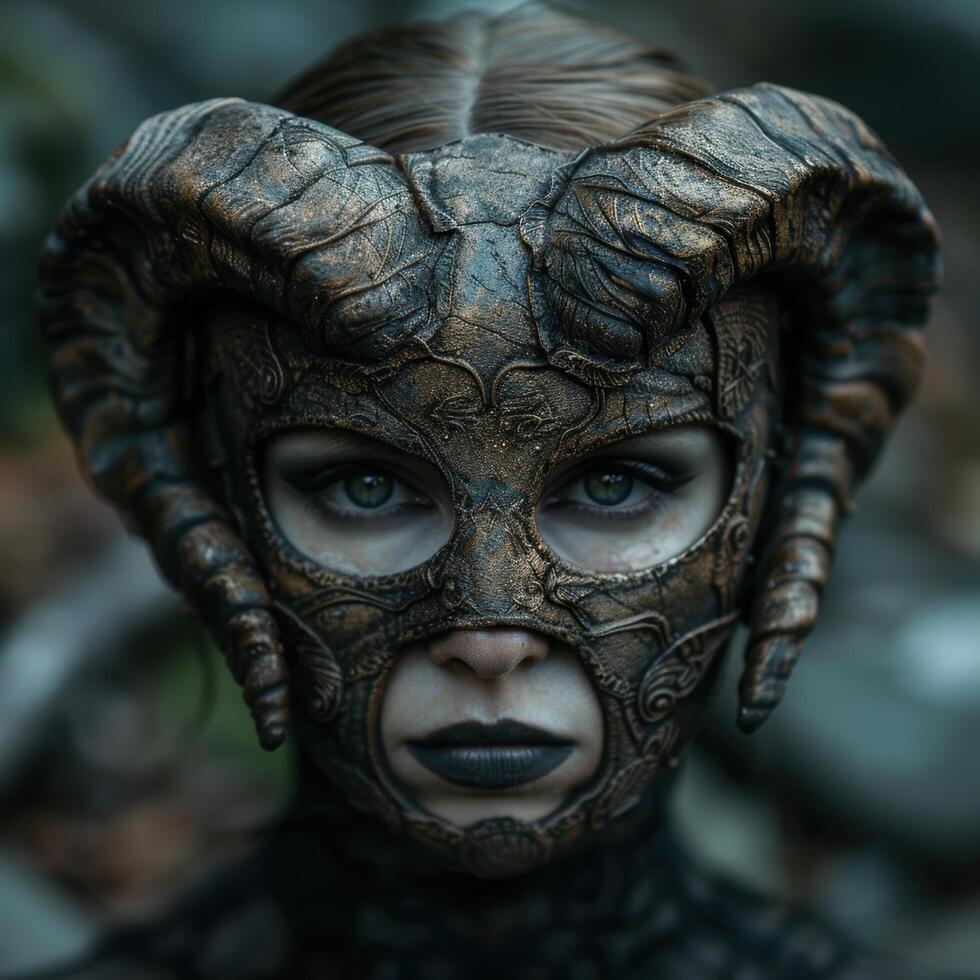 Mysterious warrior in ornate mask photo