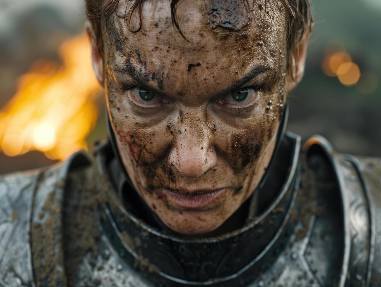 Intense gaze of a dirty and rugged man photo