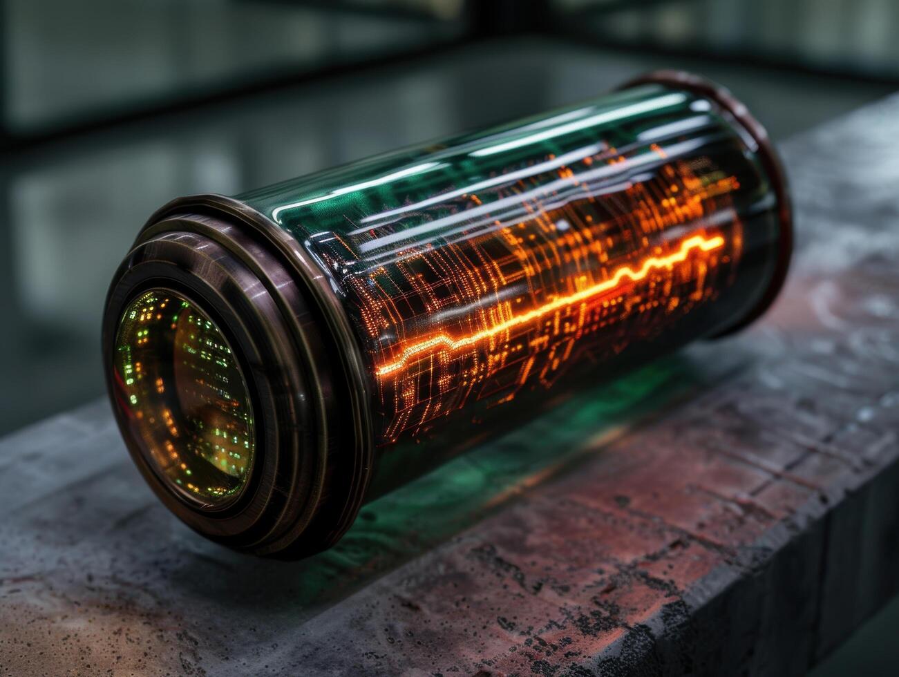 Futuristic technology display with glowing digital patterns photo