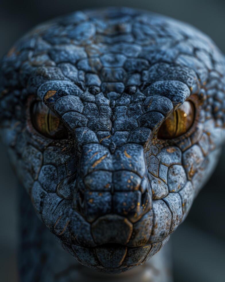 Close up of a reptiles head with intricate scales photo