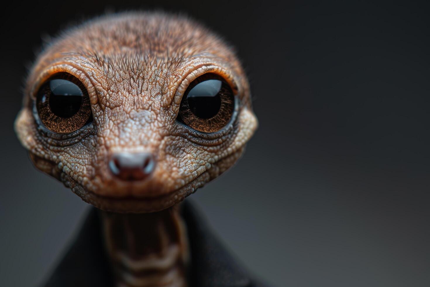 close up of a geckos face with large eyes photo