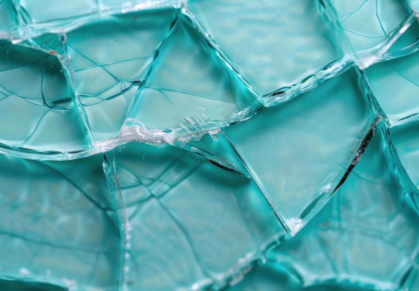 Shattered glass in teal blue hues photo