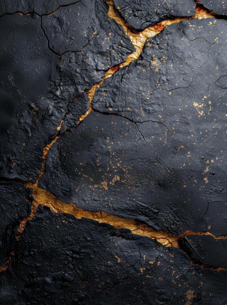 Cracked golden marble texture background photo