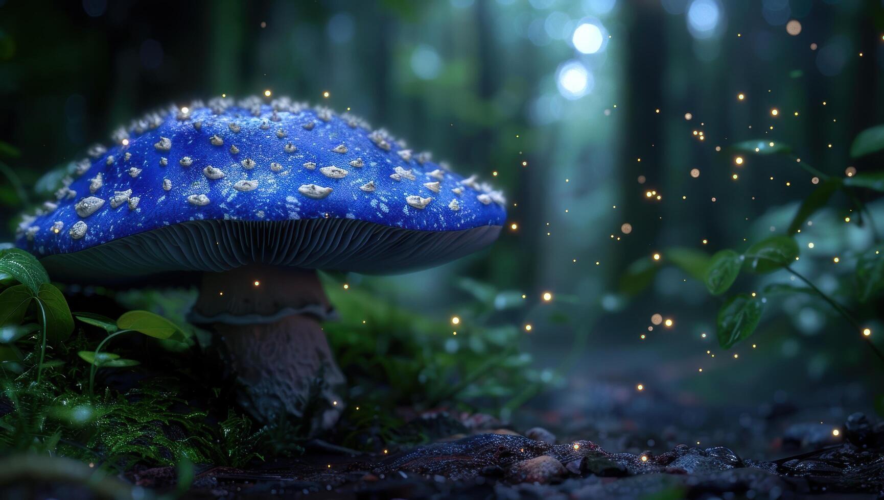 Enchanted forest mushroom with glowing lights photo