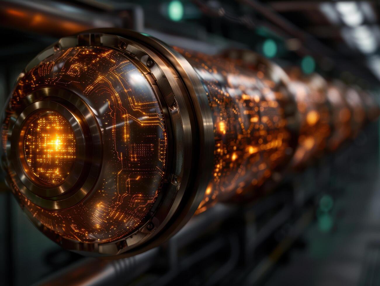 Futuristic circuit board with glowing lights photo