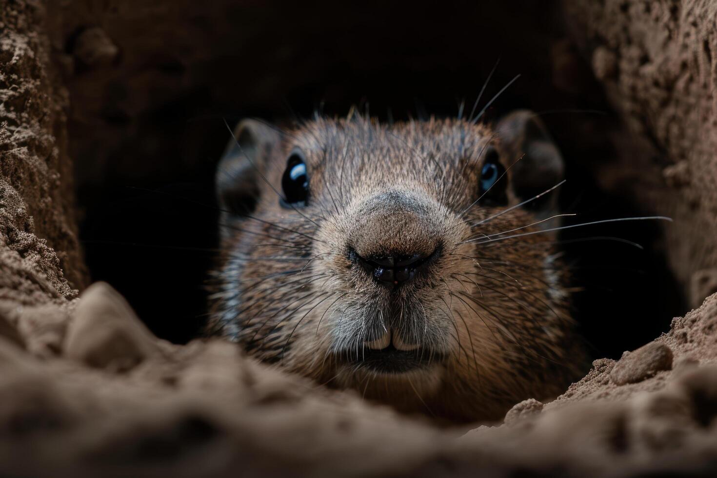 Curious rodent peeking out from burrow photo