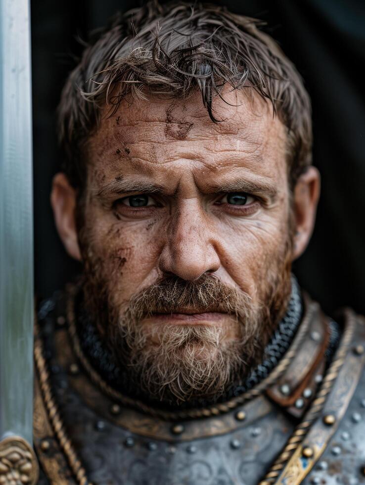 Rugged and weathered man with a beard photo
