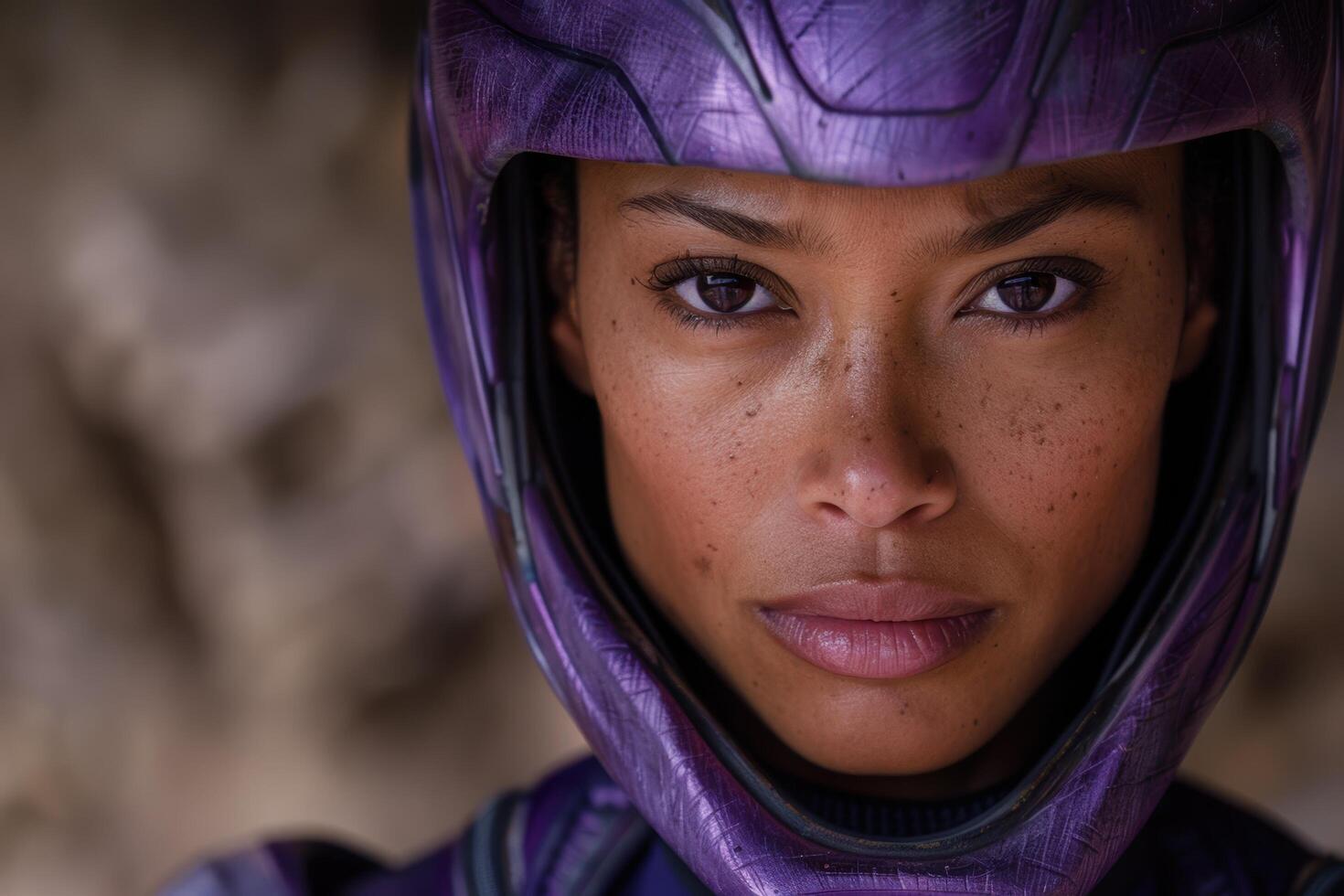Mysterious woman in purple hooded jacket photo
