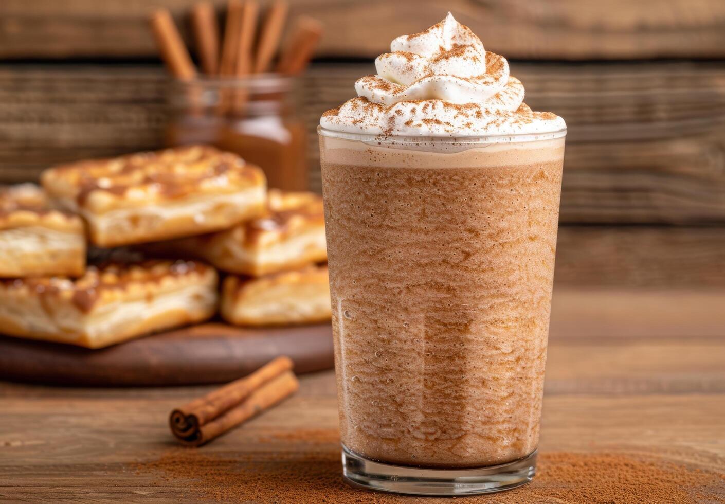 Delicious cinnamon spiced coffee drink with whipped cream photo