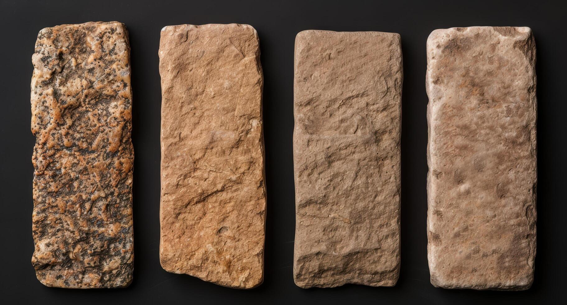 Assortment of ancient stone tools on black background photo