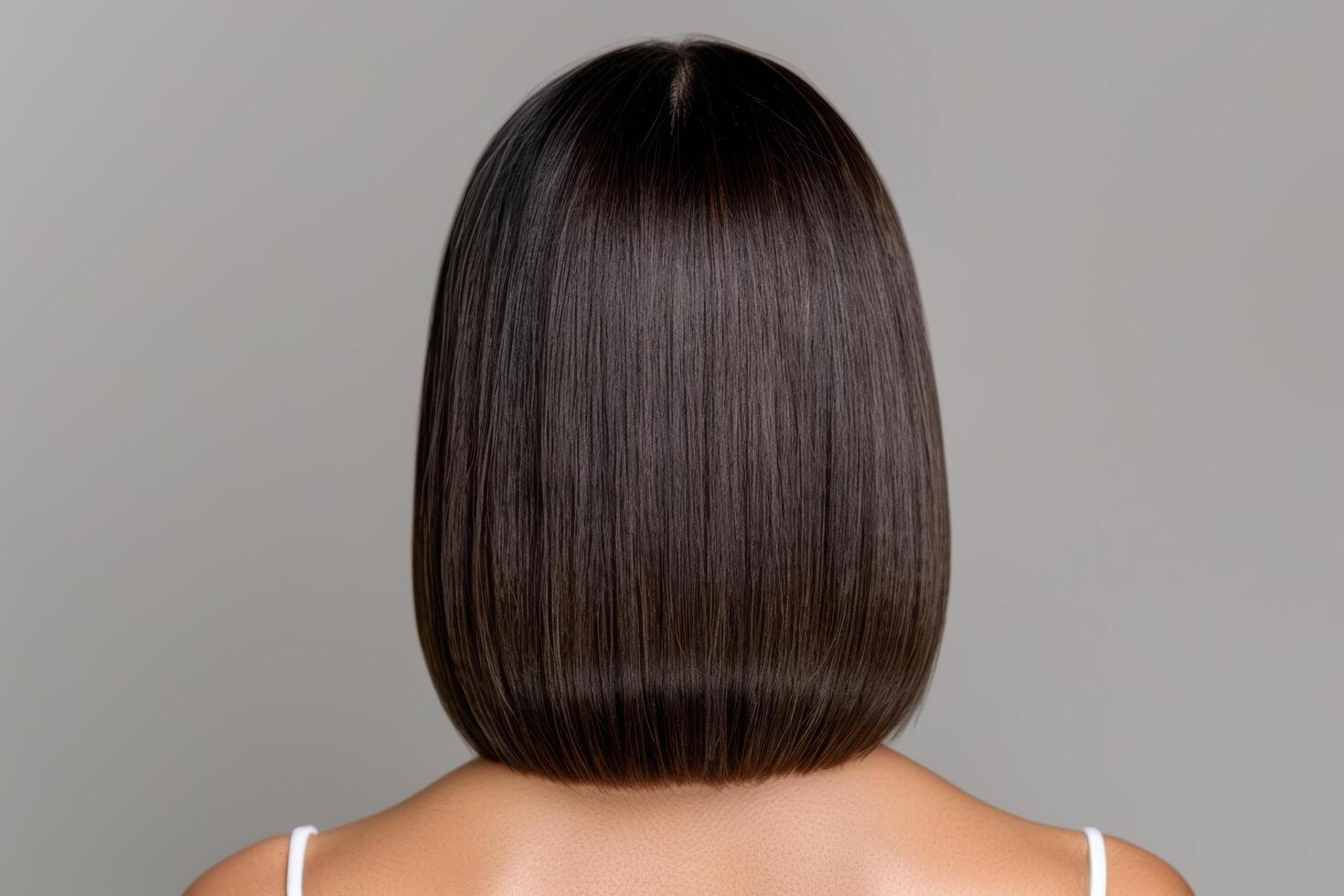 close up of womans straight dark hair photo