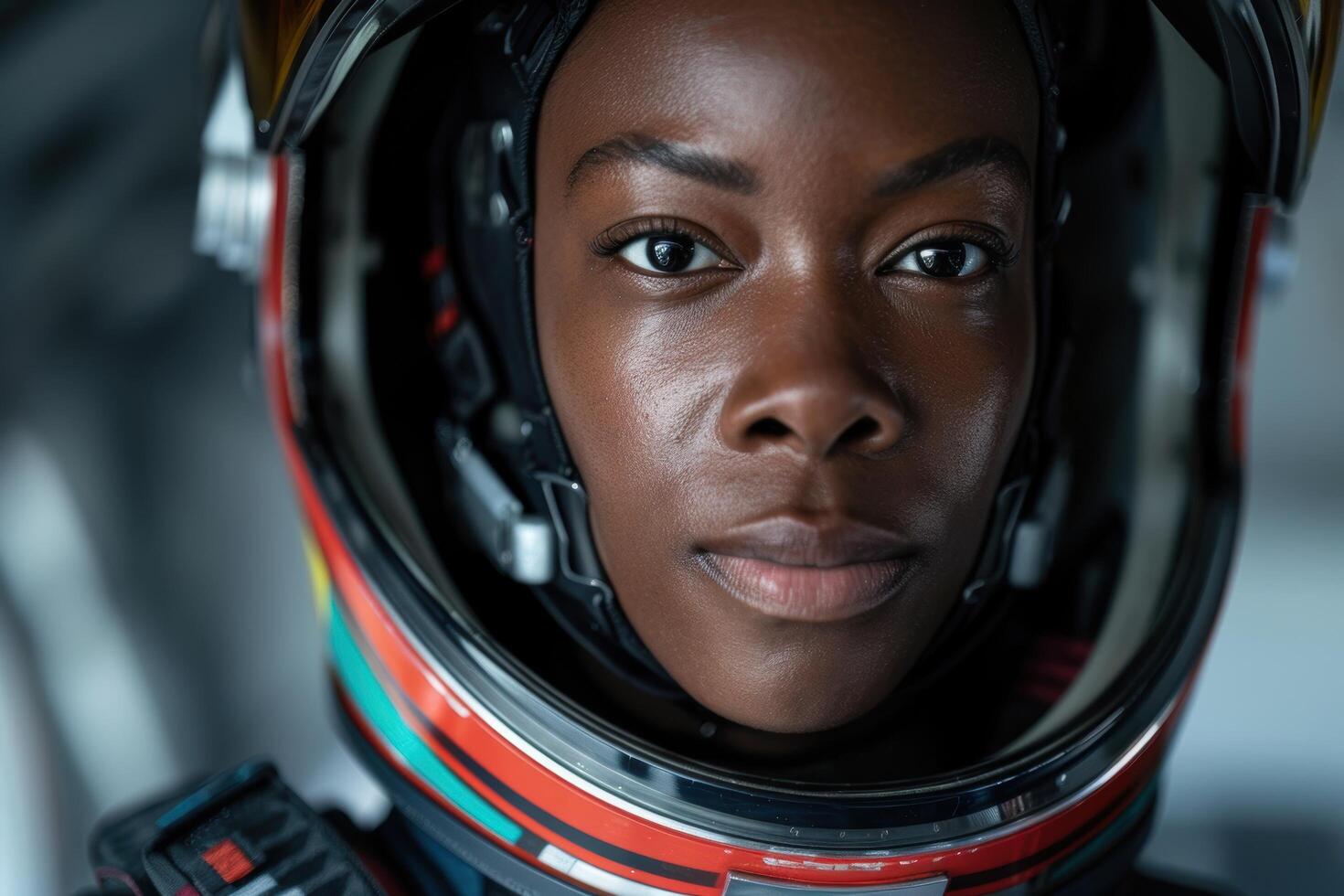 Determined astronaut in space helmet photo