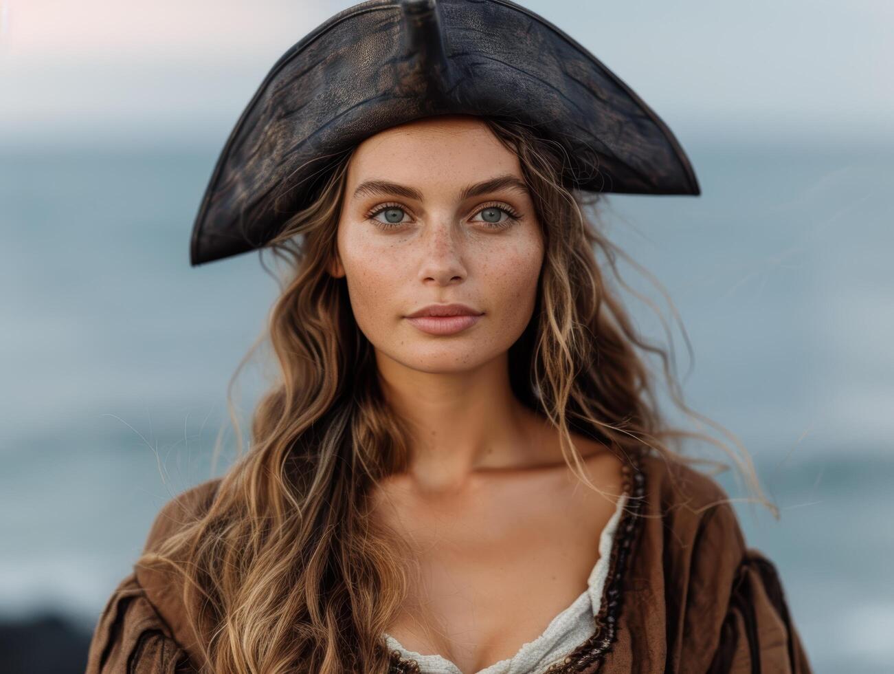 Pirate woman with wavy hair and blue eyes photo