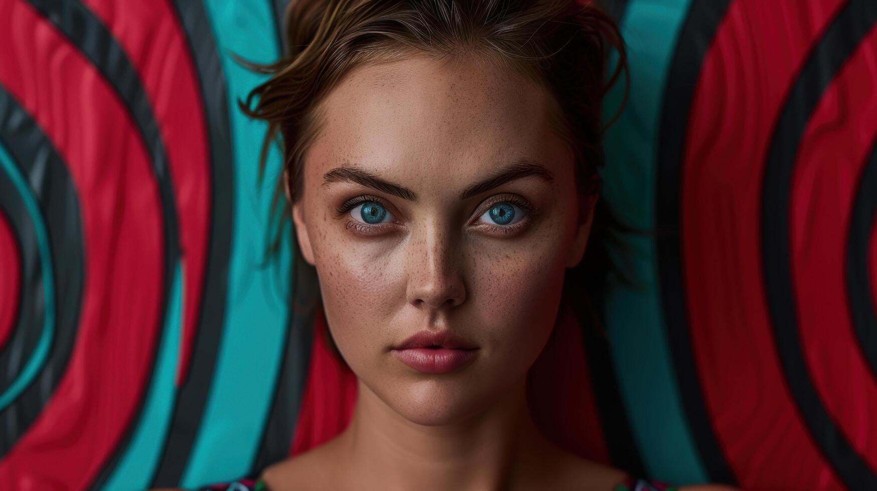Striking gaze of a young woman with vibrant eyes photo