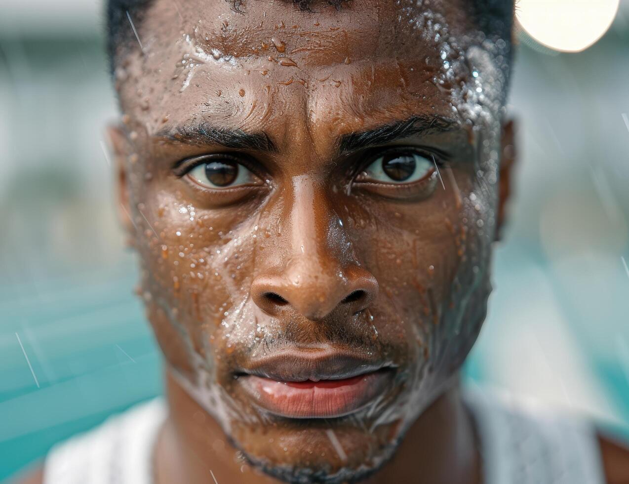 close up portrait of a man with wet face photo