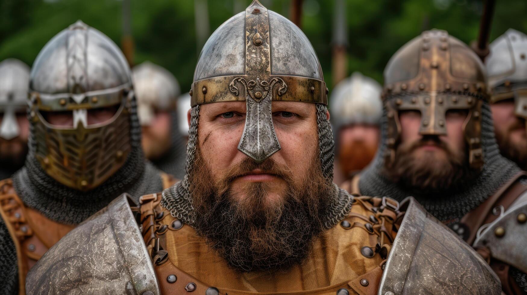 Fierce Viking warrior with beard and helmet photo