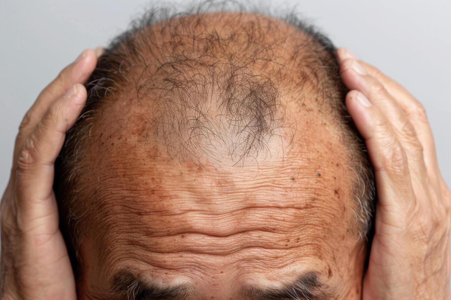 close up of balding mans head photo