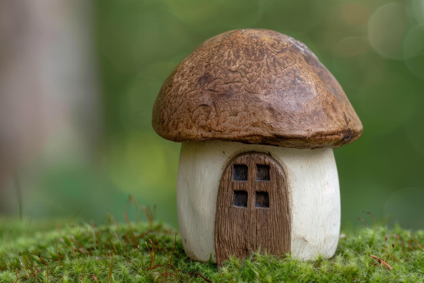 Whimsical mushroom house in the forest photo
