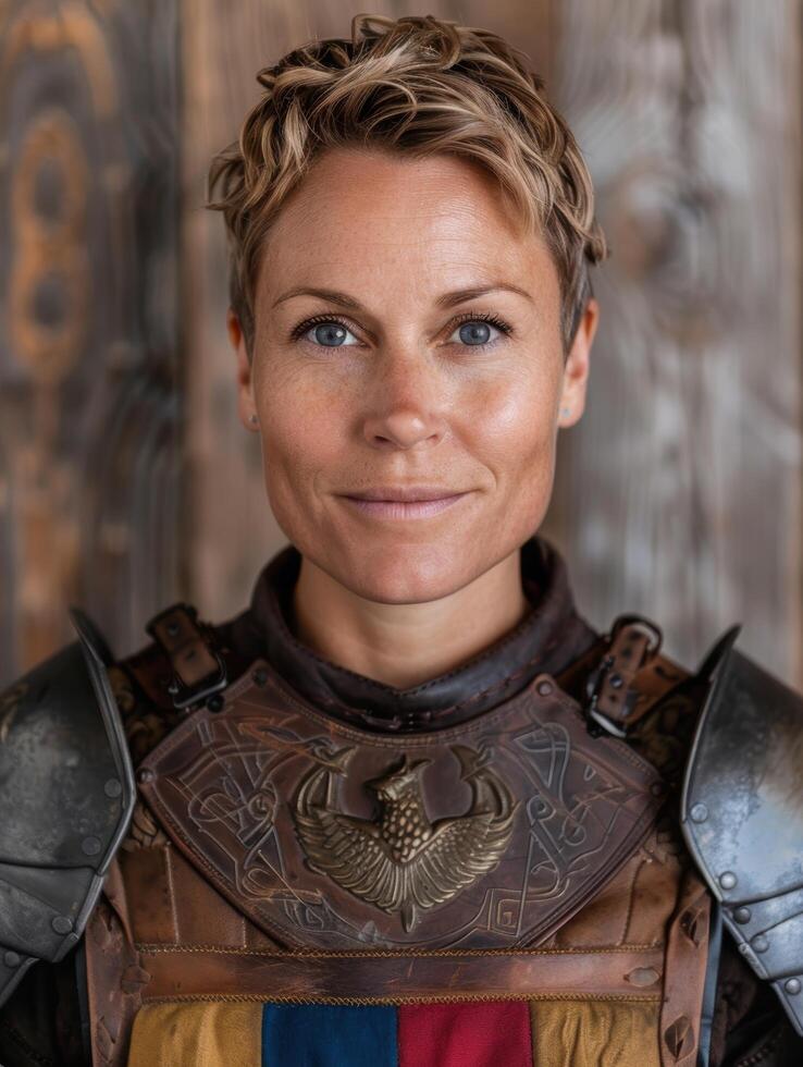 Confident woman in fantasy armor photo