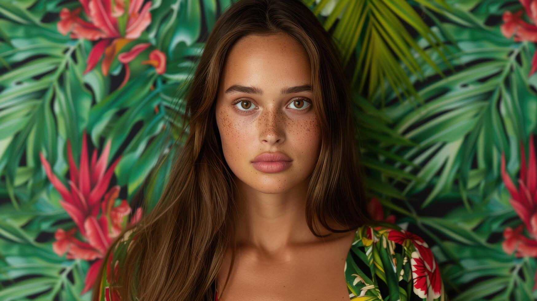 portrait of a young woman in a tropical setting photo