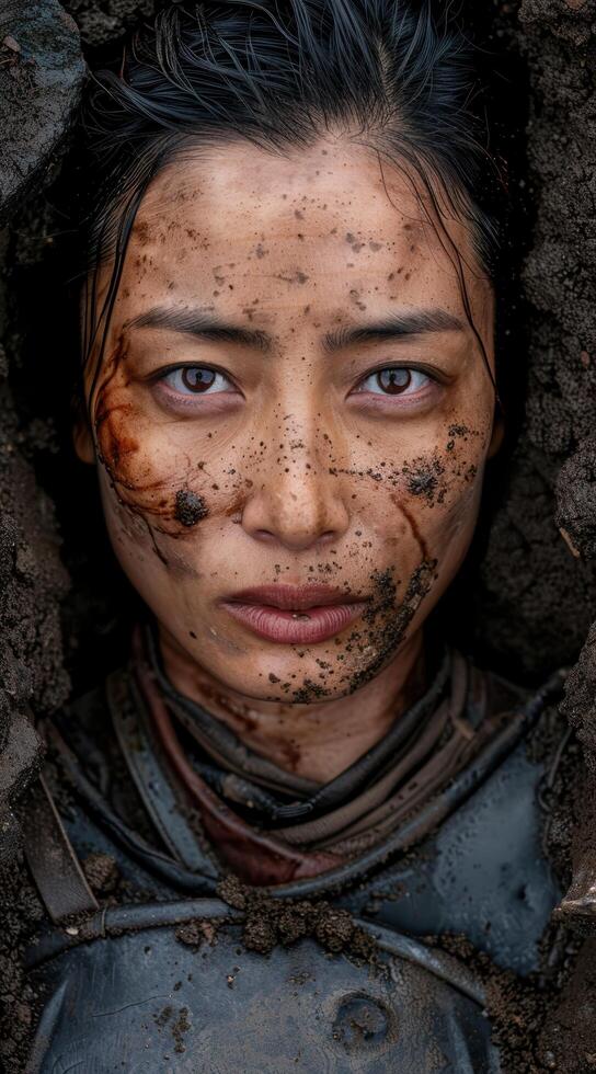 Rugged Outdoor Portrait of a Determined Young Woman photo