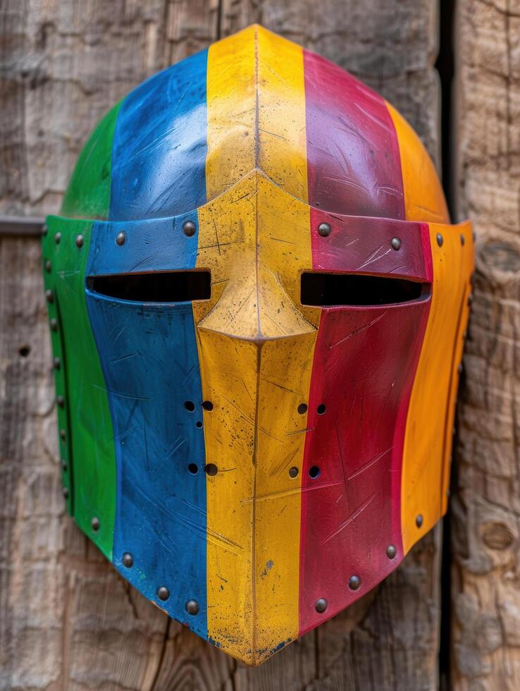 Colorful medieval knight helmet photo