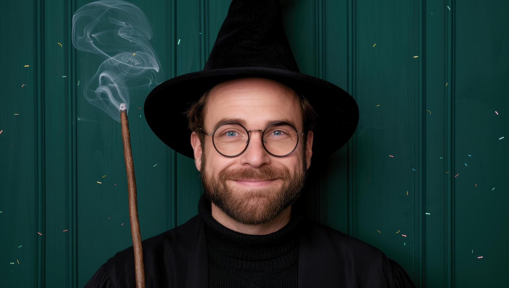wizard with smoking pipe and glasses photo