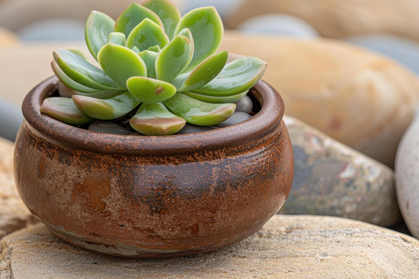 Succulent plant in a rustic ceramic pot photo