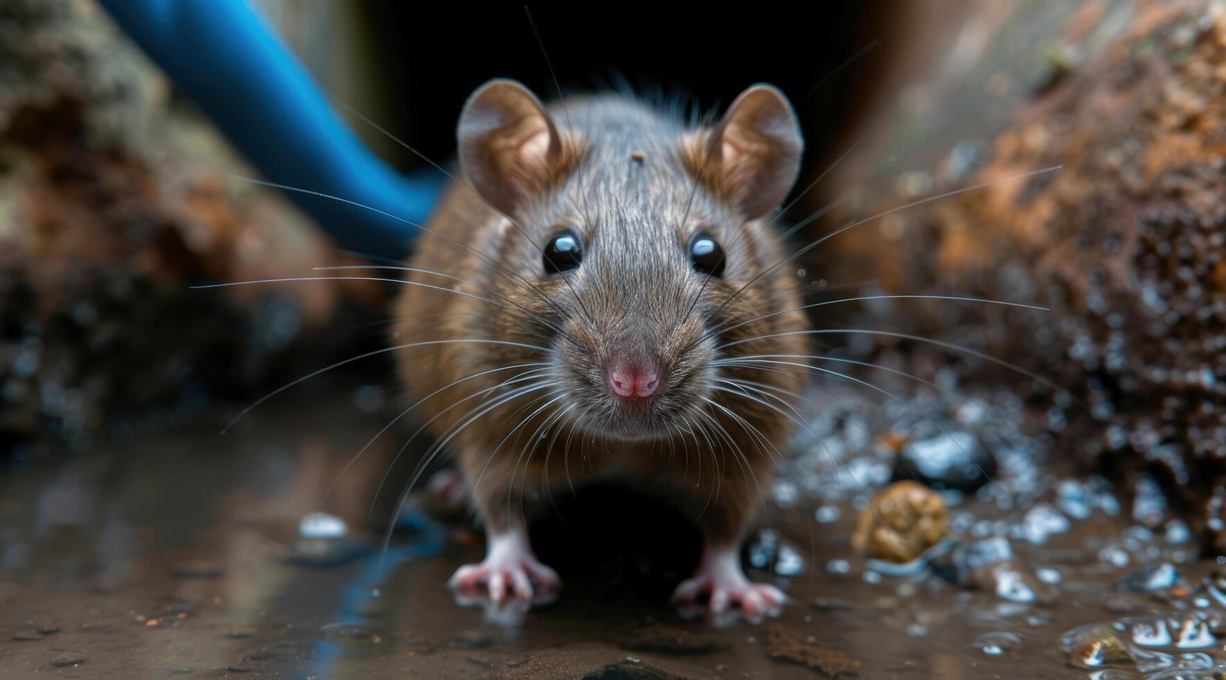 close up of a curious gray mouse photo