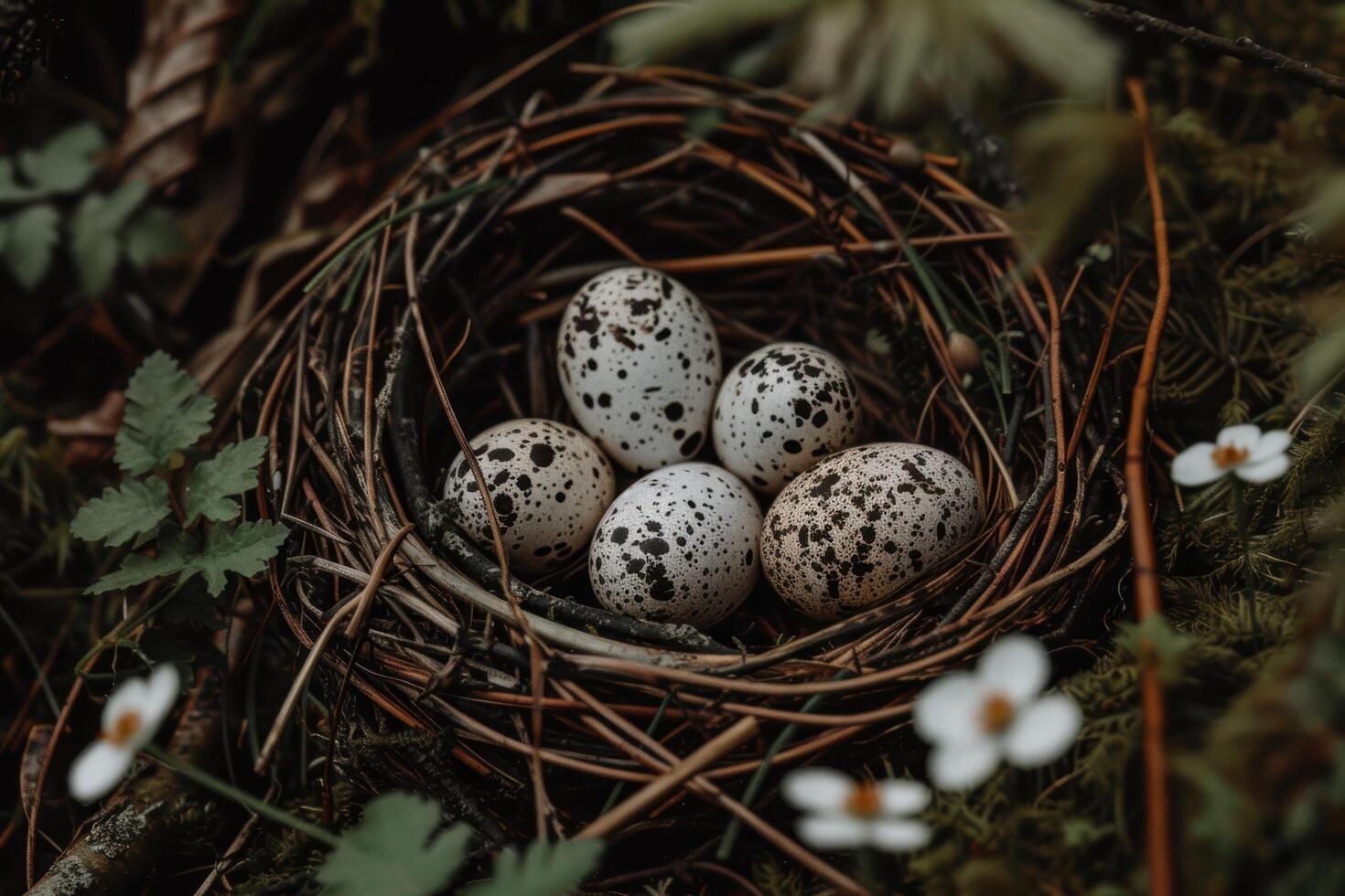 Speckled eggs in a nest photo