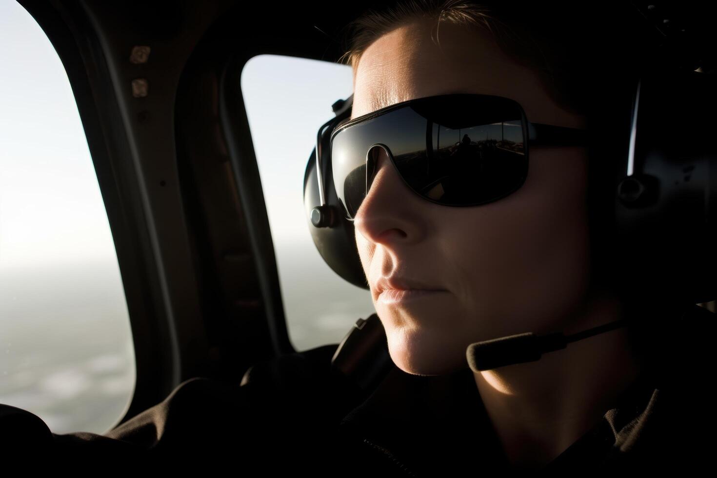 Pilot looking out of aircraft window photo
