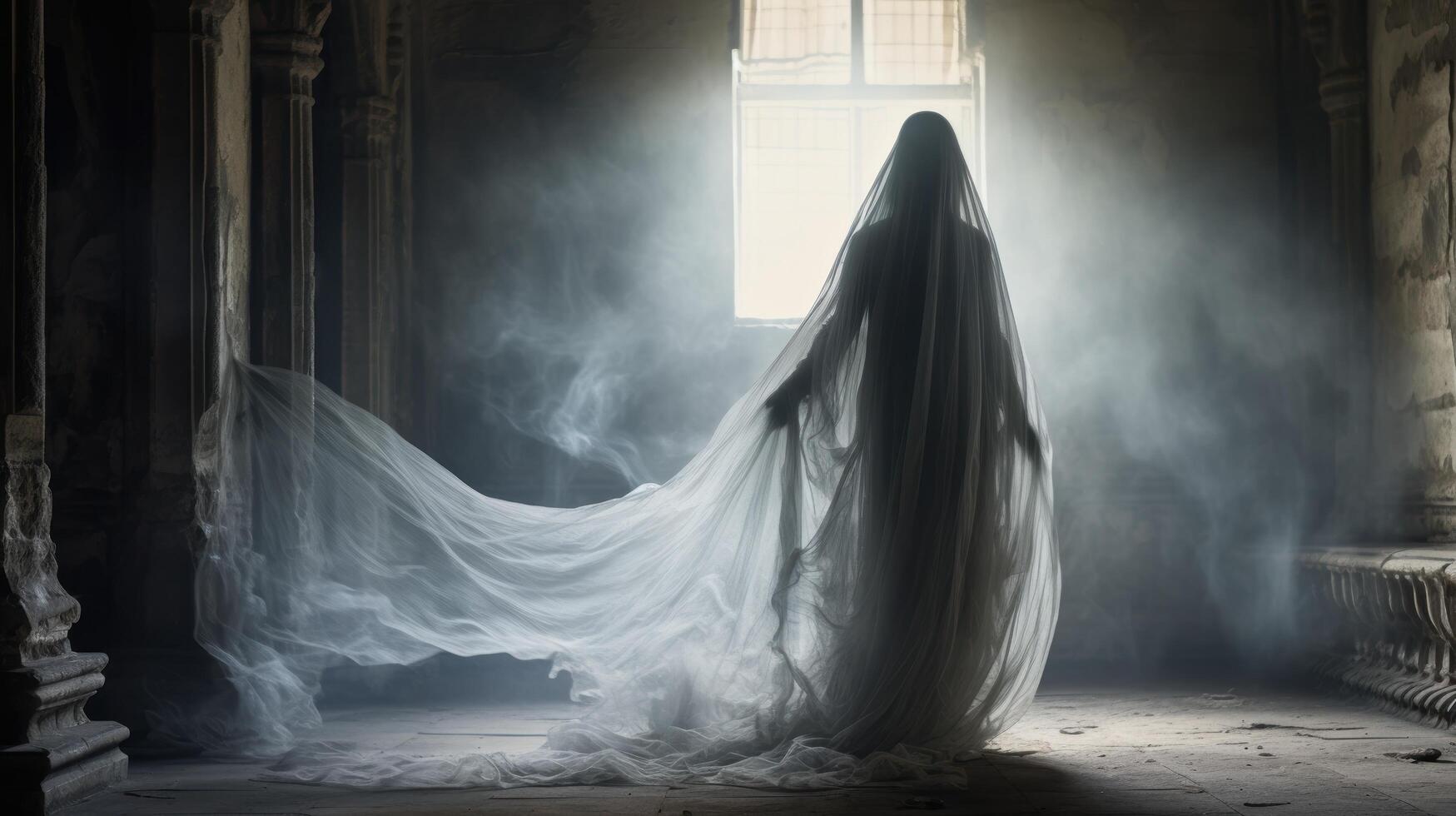 Mysterious ghostly figure in an abandoned building photo