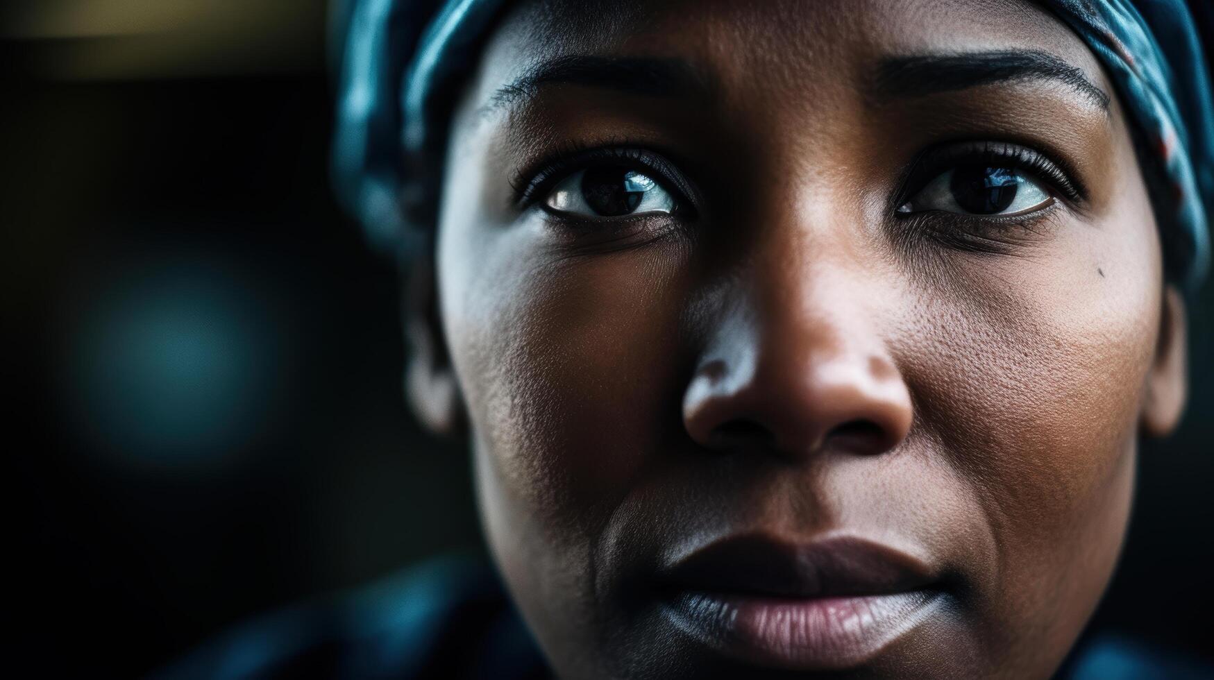 close up portrait of a thoughtful woman photo