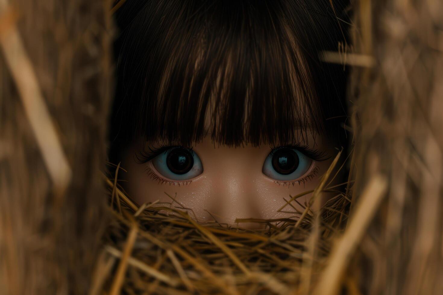 Mysterious doll with piercing blue eyes photo
