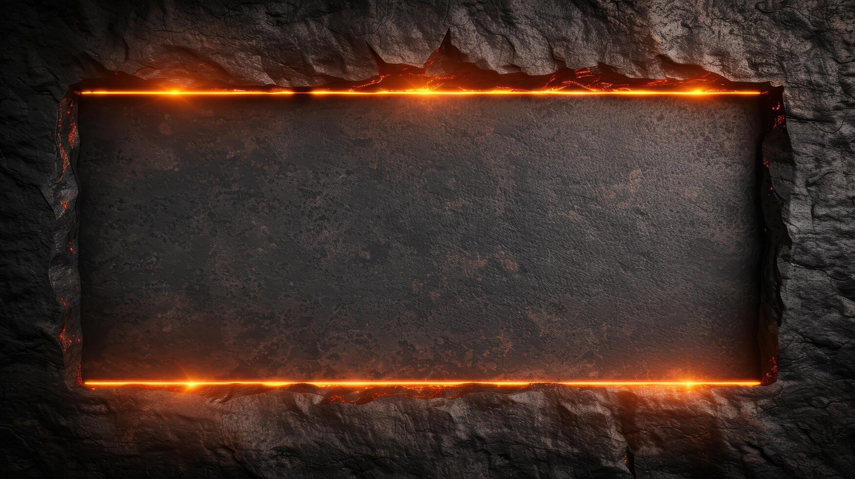 Dramatic glowing lava frame on dark rock background photo