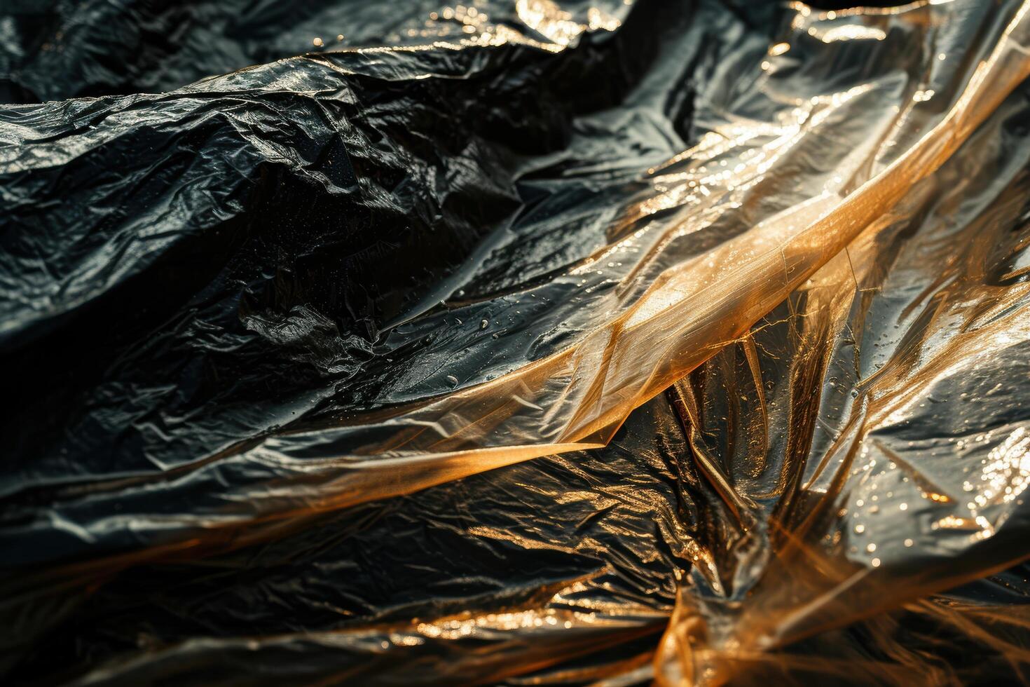 Shimmering abstract background with crumpled black and gold foil photo