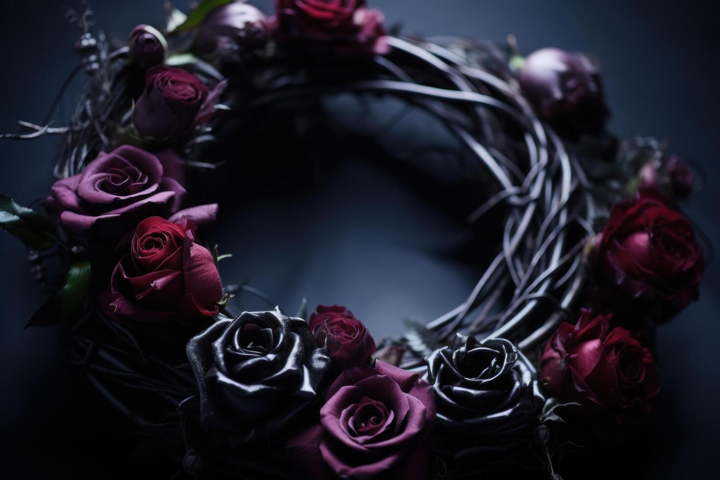 Moody floral wreath with dark roses photo