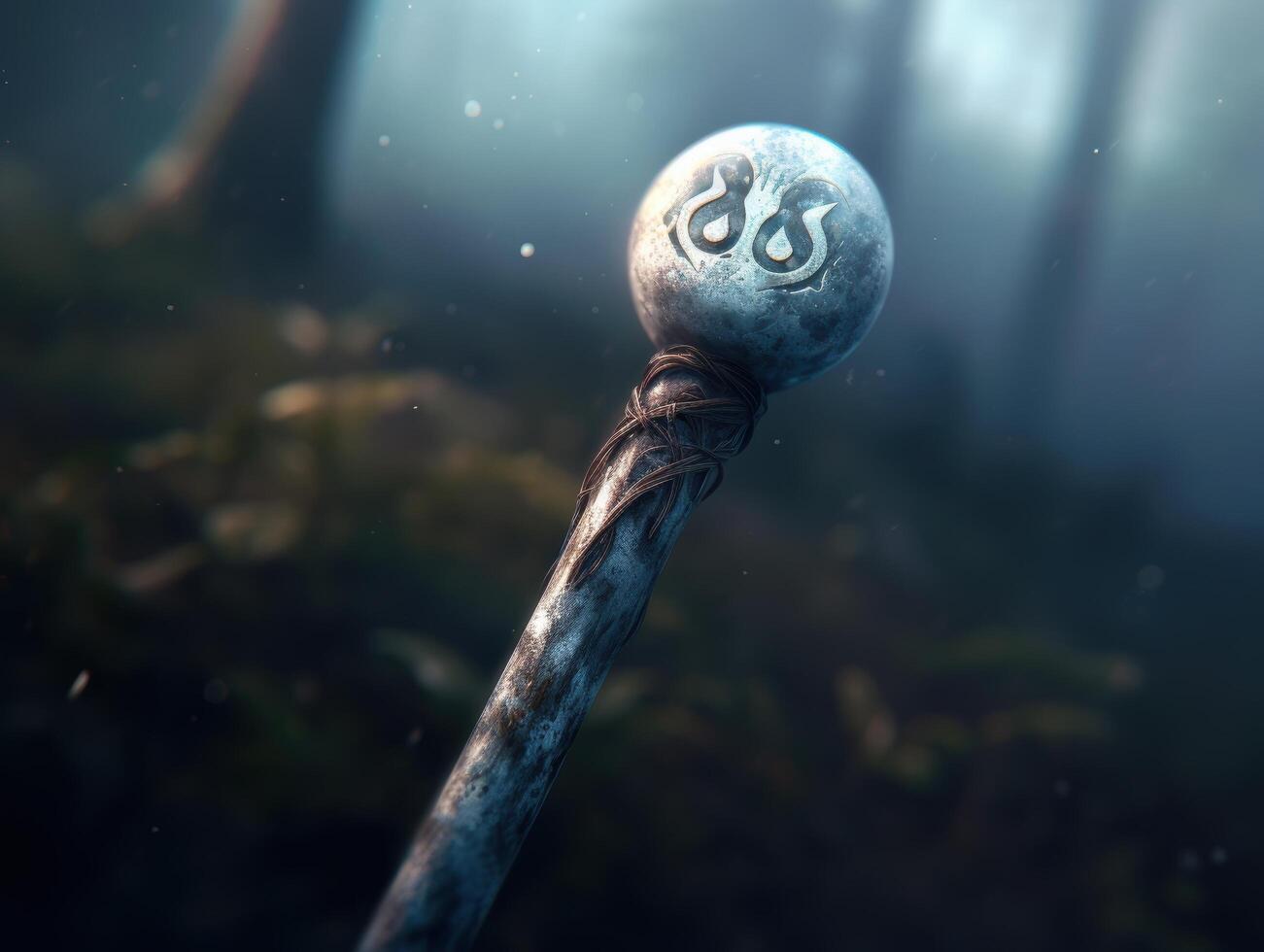 Magical underwater staff with glowing symbol photo