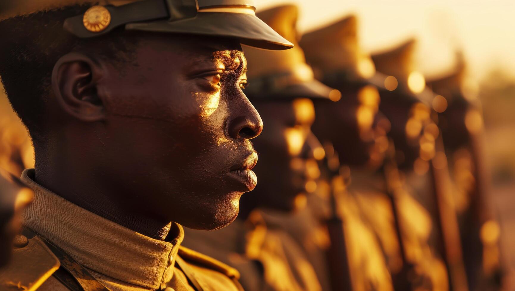 Soldier in profile with warm lighting photo