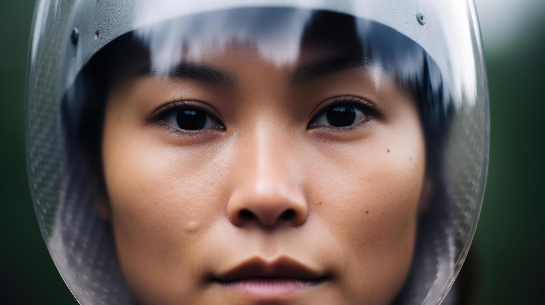 close up portrait of asian woman in helmet photo