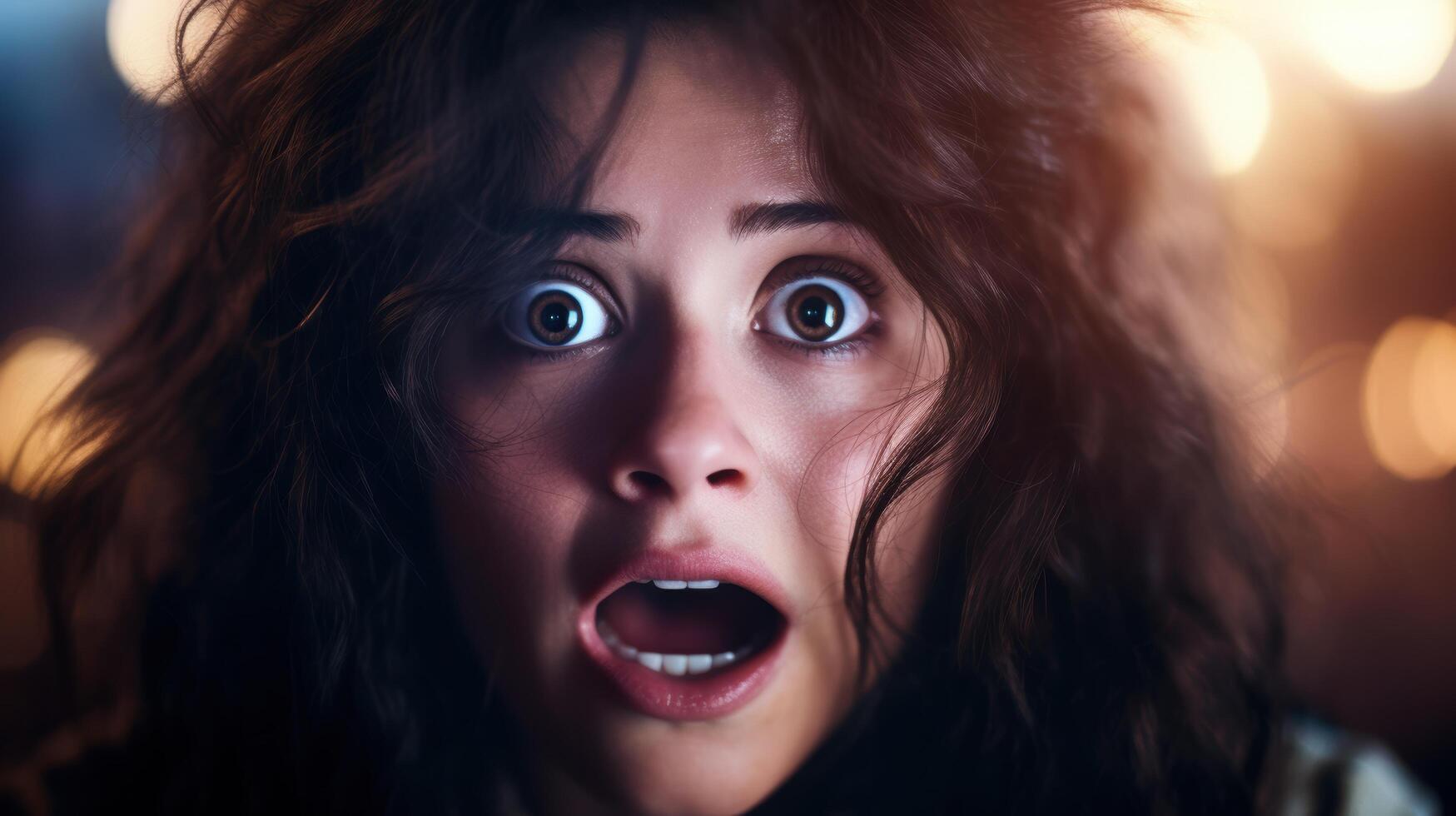 Surprised young woman with wide open eyes photo
