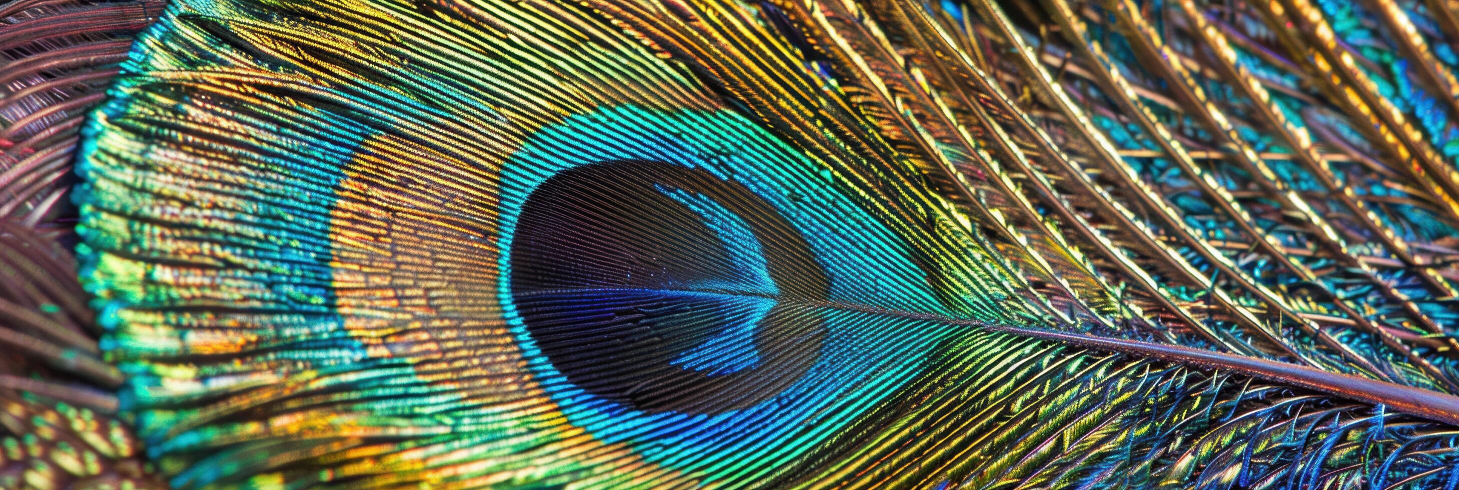 Vibrant peacock feather close up photo