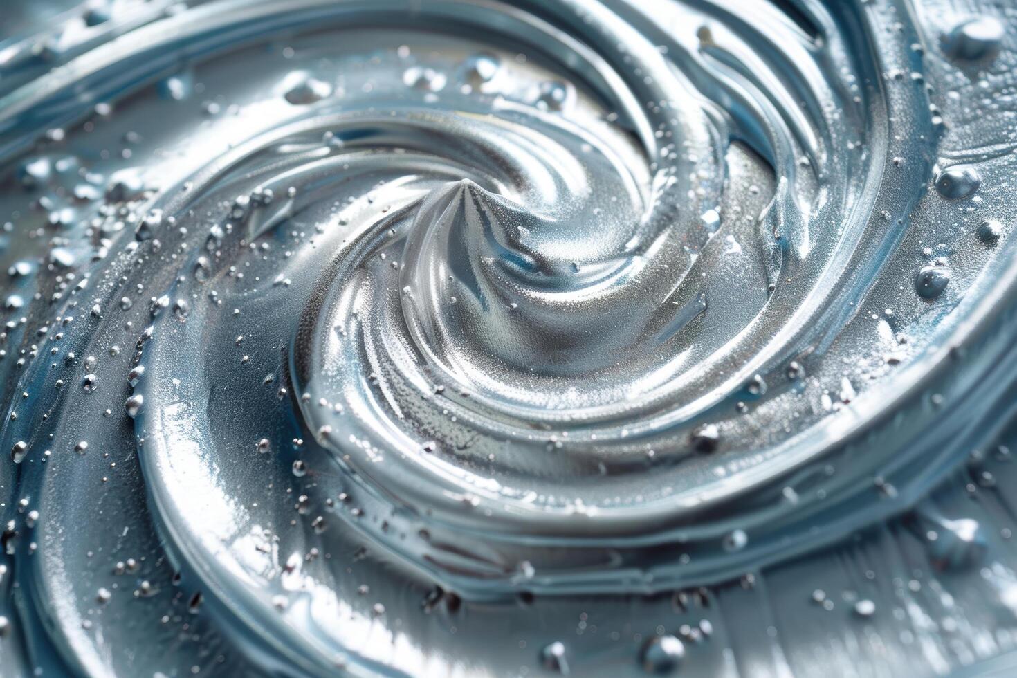 Close up of swirling silver liquid with water droplets photo