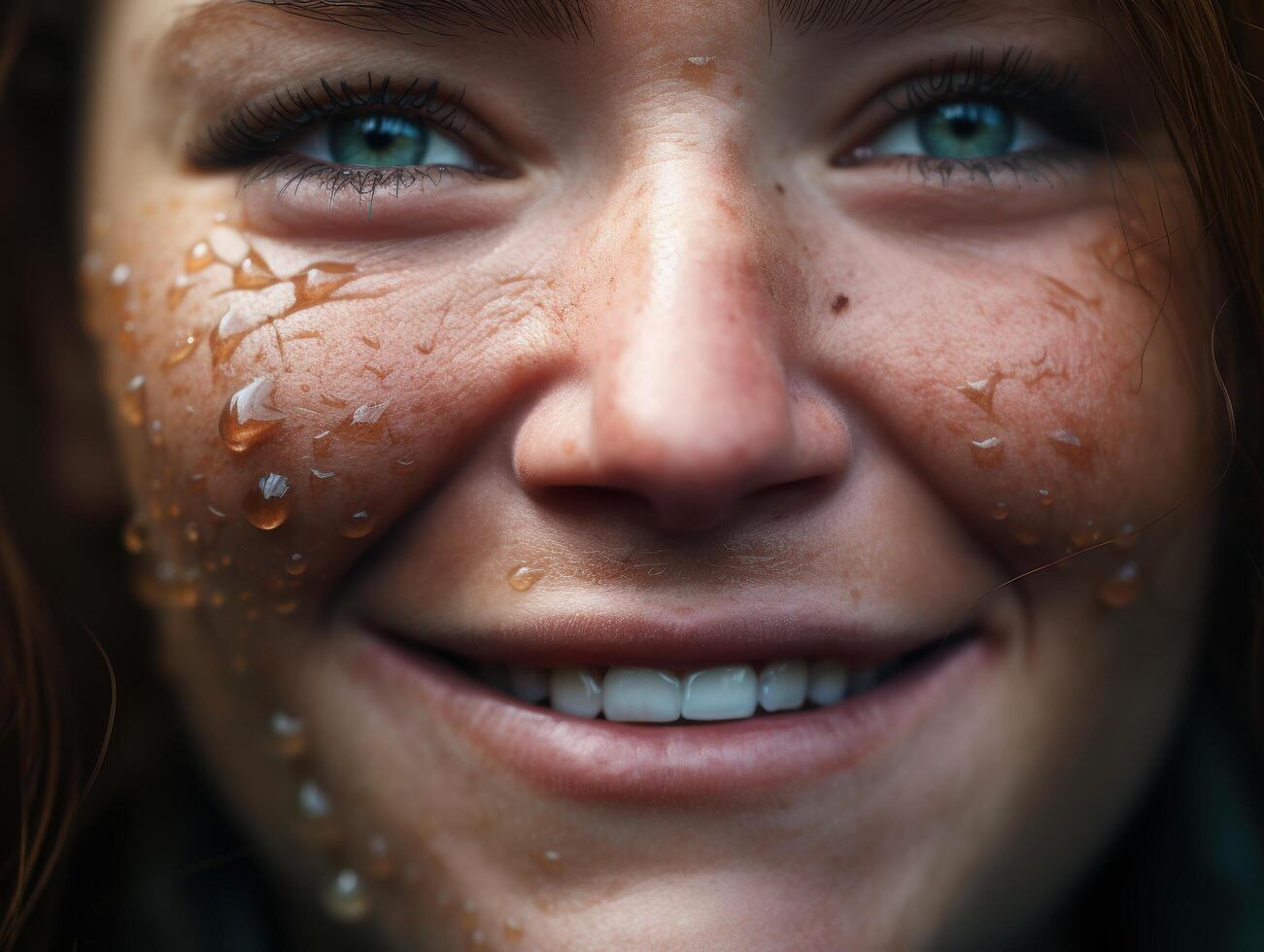 Joyful face with water droplets photo
