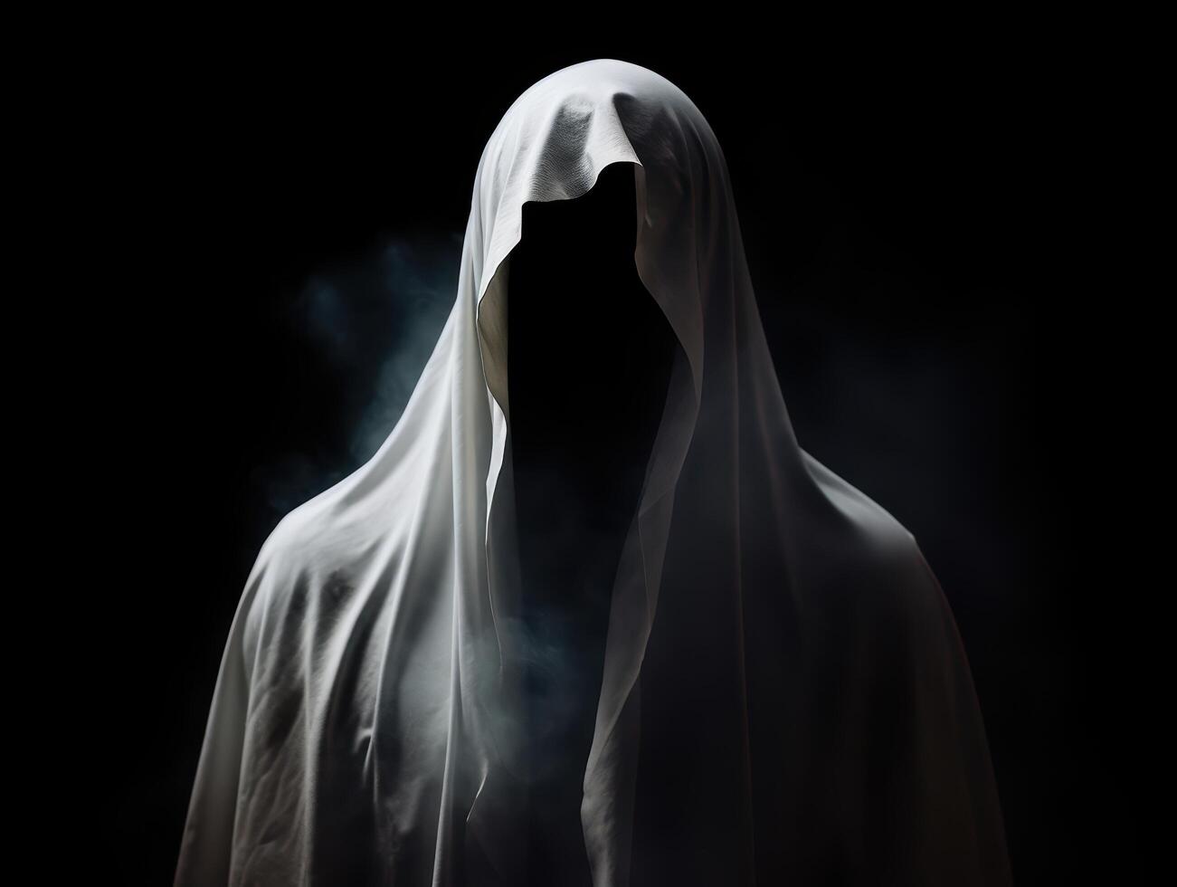 Mysterious ghostly figure in dark background photo