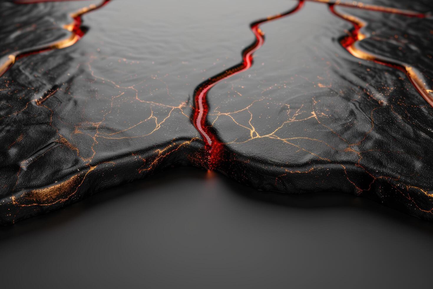 Cracked earth texture with red lava lines photo