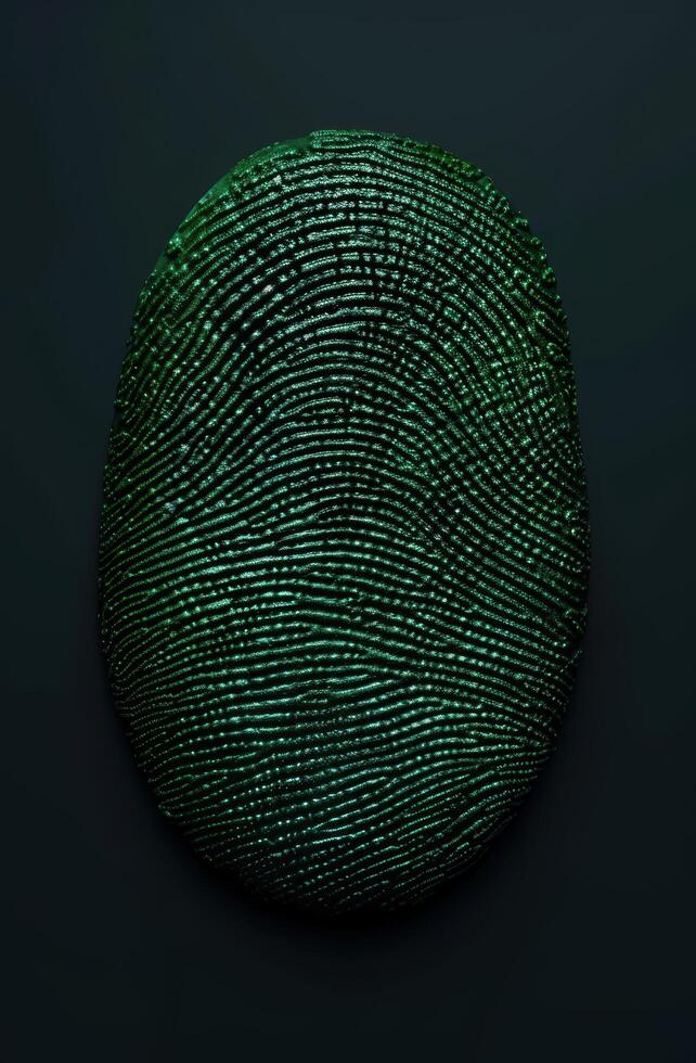 Glowing fingerprint pattern on dark background photo